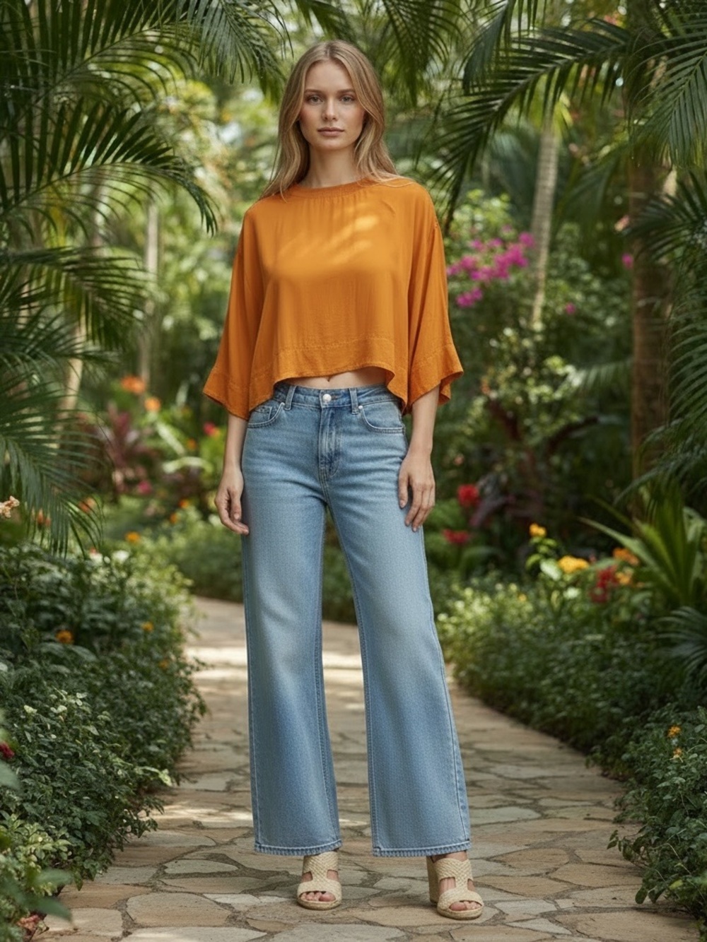 🔥 RARE FARM Rio Brazil Market Viscose Silk-Feel Boxy Cropped Blouse Smal